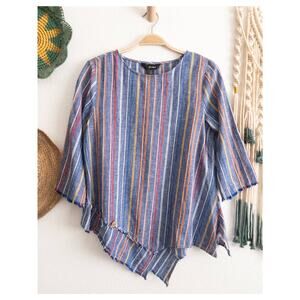 Ali Miles Lagenlook Artsy Striped Linen Top Size Medium